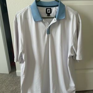 FootJoy White Polo with Light Blue Contrast Collar